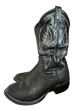 VTG Tony Lama Mens 8.5 EE Western Cowboy Boot Black Shrunken Bull Leather 6250
